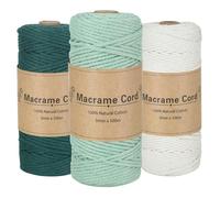 BUCOMTU 3 Pieces Set Fil macramé 3mm, 3mm x 300m Cotton Cord, Corde macramé, utilisé pour l'article de Bricolage, tressage, Emballage(Vert foncé, Vert Clair, Beige)