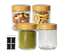 BUCOMTU 4 Pièces Overnight Oats Jar 480ml, Pot Verre avec Couvercle Réutilisables, Bocaux en Verre Hermétique, Recipient en Verre avec Couvercle pour Confitures, Salades