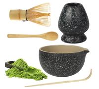 BUCOMTU 5 pièces Rose Matcha Kit Fouets à Matcha Convient à la Préparation de Thé Matcha pour la Maison, le Bureau et le Salon de Thé Fouet Matcha (Noir)