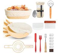 BUCOMTU Ensemble 10 pièces, Banneton pour Pain 23 cm (rond) & 25 cm (ovale), pot fermentation 730 ml, accessoires de boulangerie; croûte croustillante, idéal débutants & pros