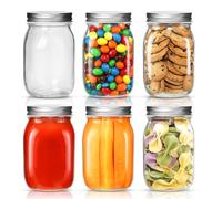 BUCOMTU Lot de 6 Overnight Oats Jar 500ml, Mason Jars avec Couvercle, Bocaux en Verre, Bocaux à Confiture Hermétiques, Bocal Hermétique pour Confiture, Yaourt, Salades, Fermentation des Aliments