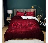 BUCROS Housse de Couette Rouge rétro mécanique Art 240x280 CM Impression numérique 3D - Parure de Lit en Microfibre 2 Personnes avec Fermeture Éclair, Housse Couette avec 2 Taie d'oreiller