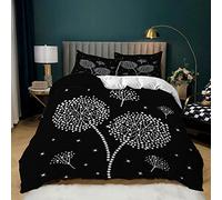 BUCROS Parure de Lit Double - Noir et Blanc Dessin animé Pissenlit 280x260 CM Housse de Couette + 2 Taies d'oreiller - Anti-Rides - Literie Chambre d'enfant