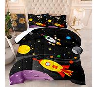 BUCROS Parure de lit fusée étoile Dessin animé 280x260 CM Anti-Rides - Housse de Couette avec - Housse de Couette Douce - La Fibre de Polyester est Super Douce