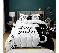 BUCROS Parure de lit Noir et Blanc Animal Chien 240x280 CM 100% Microfibre Douce et agréable - Confort de Sommeil - 1 Housse de Couette + 2 taies d'oreiller -Anti-Rides