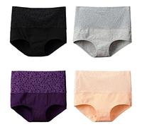BUCROS sous-Vêtements Féminins 4Pcs / Coton sous-Vêtements Femmes Lingerie Haute Taille pour Les Dames Scénario-C,XXL