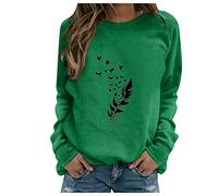 BUDAOWENG Sweat Femme sans Capuche Chic Imprimé Plume Sweat Shirt Femme Manche Longue Chemisier Femme Chic Et élégant Col Rond Sweatshirt Femme Grande Taille Pull Femme Sexy Top