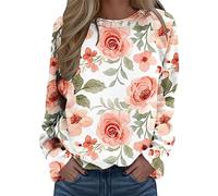 BUDAOWENG Sweat Sans Capuche Chic Imprimé Plume Femme Manche Longue Chemisier Élégant Col Rond Sweatshirt Grande Taille Pull Sexy Top