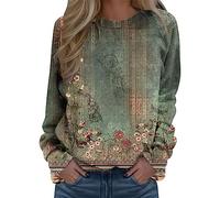 BUDAOWENG Sweat Femme sans Capuche Chic Imprimé Plume Sweat Shirt Femme Manche Longue Chemisier Femme Chic Et élégant Col Rond Sweatshirt Femme Grande Taille Pull Femme Sexy Top