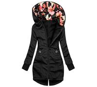 BUDAOWENG Veste Sweat Femme avec Capuche Long Chaud À Longue Gilet Cardigan Manches Longues Color Block Slim Fit Tunique Casual Jacket Hoodie Outwear A-01 Noir L