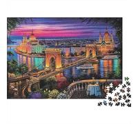 Budapest Bridge Night Colourful Lit Fantasy Palace 1000 Pcs Jigsaws for Adults The Impossible Challenge Fun Present 70x50cm/1000pcs