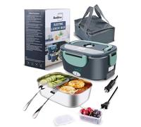 Buddew Lonchera Electrica Portatil Boîte à déjeuner électrique pour adultes, 80 W, 1,5 l, en acier inoxydable, 12/24/110 V, Lonchera Electrica Portatil pour voyage et travail, Loncheras para Hombres