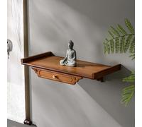 Buddha Altar Meditation Table, Wall-Mounted Personal Shrine, Wood Buddhist Shelf for Home, Wealth God Guanyin Buddha Statue Cabinet，with Drawer(Walnut,Large)