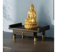 Buddha Altar Table, Wall-Mounted Personal Shrine, Wood Buddhist Altar Shelf for Home, God Shelf for Wealth God, Guanyin, Buddha Statue(Desktop,Small)