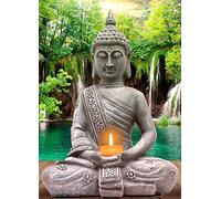 Buddha et silence, DIAMOND PAINTING, Création FRANÇAISE, BRODERIE DIAMANT, Tableau 5D Peinture Diamant, Tableau en strass HAUT DE GAMME, Tableau PARTIEL, Série COLLECTOR, Perles RONDES, 56X76