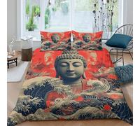 Buddha Face Parure de Lit Imprimé en 3D Microfibre résistante 3 pièces Asian Spiritual Art Linge de Lit avec Fermeture Éclair Résistante for Adolescent Double（200x200cm）