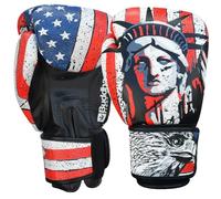 BUDDHA FIGHT WEAR Fantasy USA Gants de boxe, Muay Thai, Kick Boxing, intérieur en cuir synthétique résistant aux odeurs, coutures renforcées, différents designs, noir mat, 300 g