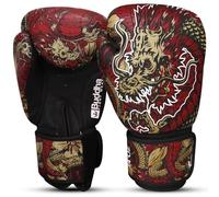 BUDDHA FIGHT WEAR - Gants de boxe Dragon rouges conçus pour l'entraînement et le Sparring en Muay Thai Kickboxing Fitness - Hommes et femmes - 400 ml