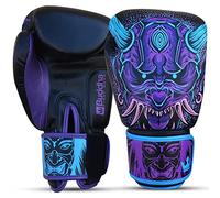 BUDDHA FIGHT WEAR - Gants de Boxe Fantasy Luzbel - Muay Thai - Kick Boxing - Cuir synthétique de Haute qualité - Tissu intérieur résistant aux odeurs - Coutures renforcées - Couleurs Bleues - 14 Oz