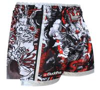 Buddha Fight Wear Pantalon rétro Premium Fantasy. Spécialement conçu pour l'entraînement et la compétition de kick boxing, Muay Thai, K1, boxe, Blanc + multicolore, S