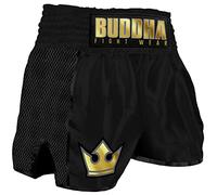 Buddha Fight Wear Short rétro de qualité supérieure Spécialement conçu pour kick-boxing, muay-thaï, K-1 ou tout autre sport de contact, Noir , S