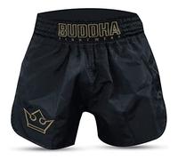 BUDDHA FIGHT WEAR - Short traditionnel Muay Thai Old School - Nylon - Séchage rapide - Modèle européen standard - Grande adaptation à la morphologie de chaque combattant - Couleur Noir+Or -Taille XXXL