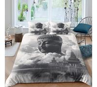 Buddha Head Housse de Couette Microfibre Hypoallergique 3 Pièces 3D Effet Confortable Monumental Spiritual Art Parure de Lit avec Fermeture Éclair Ultra Douce for Ado King（220x240cm）