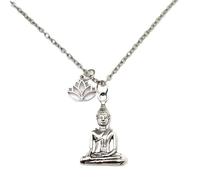 Buddha LotusMeditationNecklace,Unisex Silver Spiritual Pendant Gift for Men