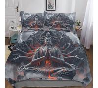 Buddha Parure De Lit King（220x240cm） en Microfibre, Hypoallergénique Thousand-Hand Bodhisattva Housse De Couette avec Fermeture À Glissière Literie pour Adultes Enfants