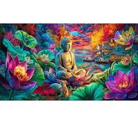 Buddha-Seated-Among-Lotus-Flowers Puzzle 1000 pièces Extremement Difficile Jeux éducatifs pour Adultes et Enfants Idée Cadeau Parfaite à des Fins de Relaxation 38x26/1000 pièces