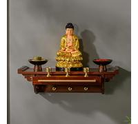 Buddha shelf,Wall-Mounted Bamboo Shrine Altar Table for Home Decor，Guan Gong Guanyin Pooja Statue Display Stand，Niche Cabinet with Drawer，for Pooja and Incense Tribute(Large)
