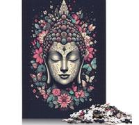 Buddha with Flowers and Butterflies Puzzles 1000 Pieces Cadeau Unique Jeu Éducatif Défi Jouet À De Qualité Supérieure Peinture Art pour Adultes Et Enfants À Partir De 14 Ans 1000pcs (38x26cm)