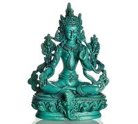 BUDDHAFIGUREN/Billy Held Statuette Bouddha - Vert de Tara, 15 cm, en polyuréthane de Couleur Turquoise, décoration tibétaine, Faite à la Main en au Népal