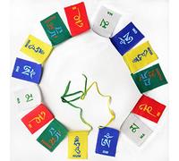 BUDDHAFIGUREN Drapeaux de prière bouddhistes avec prière Om Mani Padme Hum - 15 drapeaux en coton de 60 cm de long