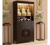 Buddhist Altar Cabinet, Wooden Meditation Table with Storage, Large Shrine Table for Home Temple, Prayer, Mindfulness and Spiritual Practice, Altar Cabinet with Shelf(Without Door,26.77*14.57*68.5in)