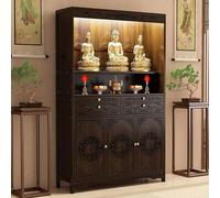 Buddhist Altar Cabinet, Wooden Meditation Table with Storage, Large Shrine Table for Home Temple, Prayer, Mindfulness and Spiritual Practice, Altar Cabinet with Shelf(Without Door,40.16*14.57*68.5in)