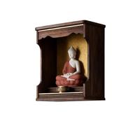 Buddhist Shrine Wall Mounted Altar Table, Solid Paulownia Wood for Buddha/Guanyin, Adjustable Base, Pull-Out Tray, Top Warm Light, Fully Assembled (Walnut, 48cm/18.8in)