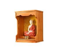 Buddhist Shrine Wall Mounted Altar Table, Solid Paulownia Wood for Buddha/Guanyin, Adjustable Base, Pull-Out Tray, Top Warm Light, Fully Assembled (Wood,33cm/12,9in)