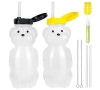 Budding Bear Gourde avec Paille Enfant 230 ml [Lot de 2] - Gourde Anti Fuite Enfant Sans BPA en Forme d'Ourson - Idéale pour Sevrage du Biberon & Besoins Spécifiques Éducatifs - 3 Brosses Incluses