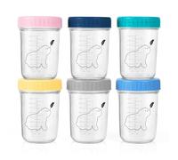 Budding Bear Petit Pot Conservation Bébé Verre 240ml (Lot de 6) - Pot Bebe Repas Réutilisables - Congélateur & Micro-Ondes (Sans Couvercles) - Lavage à la Main - Sans BPA, Phtalate, Plomb, PVC