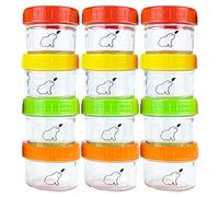Budding Bear Pot en Verre Bebe 120 ml (Lot de 12) - Pot de Conservation Bebe avec Couvercle Hermétique Adapté au Lave-vaisselle, Congélateur & Micro-Ondes - Sans PBPA, Phthalate, Plomb & PVC