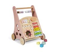 Buddy Baby Montessori Déambulateur en bois pour premiers pas avec jouets et activités, chariot marcheur pour bébé +12 mois (Laponie/rose)