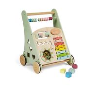 Buddy Baby Montessori Déambulateur en bois pour premiers pas avec jouets et activités, chariot marcheur pour bébé à partir de 12 mois (Laponie/Vert)
