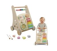 BUDDY BABY Montessori- Walker Baby en bois - Poussette pour premiers pas avec jouets et activités - Chariot tapis roulant pour enfants +12 mois (Oslo/Multicolor)