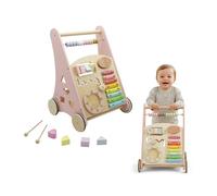 BUDDY BABY Montessori- Walker Baby en bois - Poussette pour premiers pas avec jouets et activités - Chariot tapis roulant pour enfants +12 mois (Laponie/Rose)