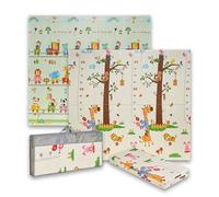 Buddy Baby - Tapis de jeu XXL pour bébé, 180 x 200 cm, double face, rembourré, pliable et avec sac de transport - Dès la naissance - Idéal comme cadeau (Train/Girafe)