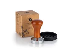 Buddy´s Bar - Barista Edition, Premium Tamper, presseur à café Ø 51 mm, Base 9 cm, Acier Inoxydable, Tampon à Expresso pour Porte-Filtre de 51 mm, Presse-café avec Tapis en Silicone, poignée en Bois