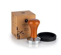 Buddy´s Bar - Barista Edition, Premium Tamper, presseur à café Ø 53 mm, base H 9 cm, acier inoxydable, tampon à expresso pour porte-filtre de 53 mm, presse-café avec tapis en silicone, poignée en bois