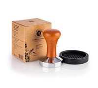 Buddy´s Bar - Barista Edition, Premium Tamper, presseur à café Ø 58 mm, base H 9 cm, acier inoxydable, tampon à expresso pour porte-filtre de 58 mm, presse-café avec tapis en silicone, poignée en bois