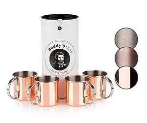 Buddy´s Bar Lot de 4 gobelets Moscow Mule - 450 ml - En acier inoxydable de qualité alimentaire - Avec boîte cadeau - Cuivre poli